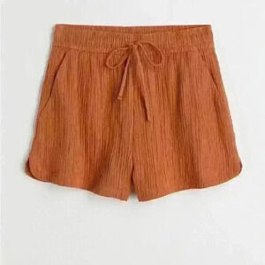 H&M  Crinkled Cotton High Waist Side Pockets Rust Orange Shorts Size S
